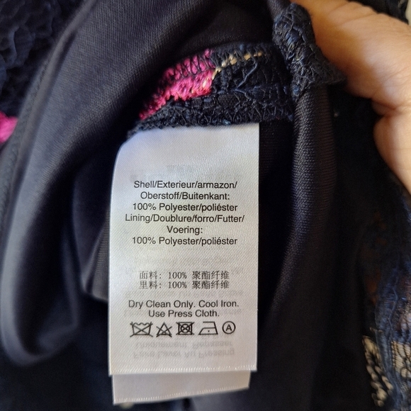 NWT DKNY Womens Embroidered Lace Sleeveless Floral Navy/Pink Dress Size 2 - Picture 7 of 10